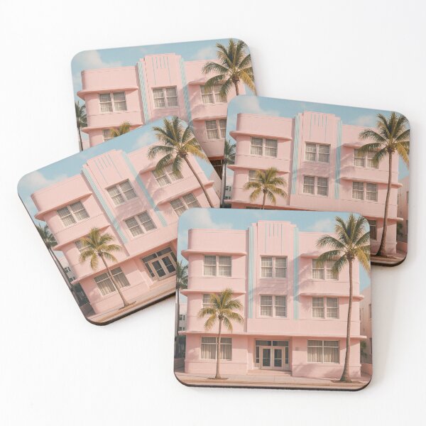 Item preview, Pastel Pink Miami Deco Hotel Facade designed and sold by scriptcarry.