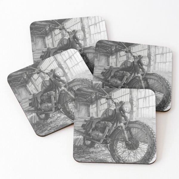 Item preview, Vintage Motorcycle Pencil Sketch in Abandoned Mill designed and sold by ArgentoArt.