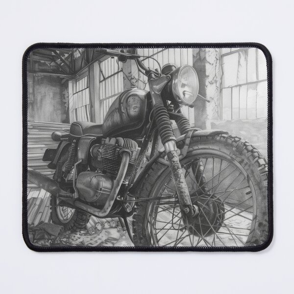 Item preview, Vintage Motorcycle Pencil Sketch in Abandoned Mill designed and sold by ArgentoArt.