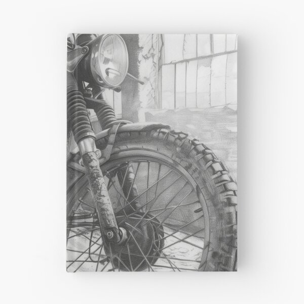 Item preview, Vintage Motorcycle Pencil Sketch in Abandoned Mill designed and sold by ArgentoArt.
