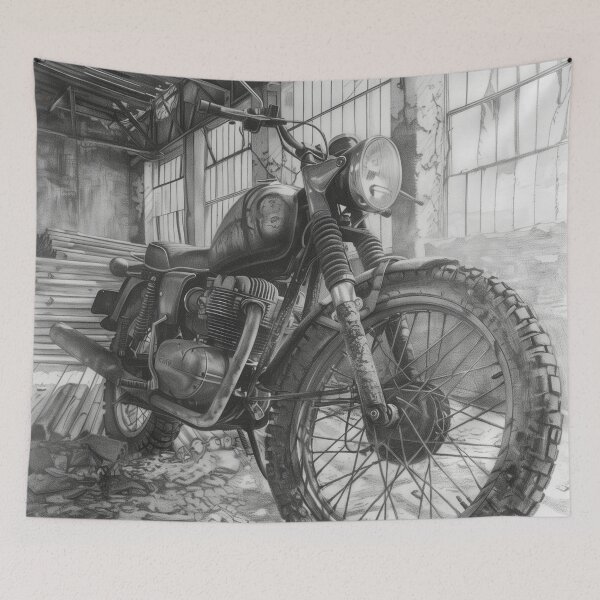 Item preview, Vintage Motorcycle Pencil Sketch in Abandoned Mill designed and sold by ArgentoArt.