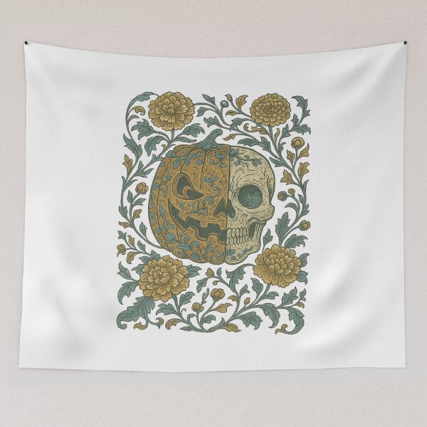 Item preview, Chinoiserie Pumpkin Skull | Gothic Halloween Floral Illustration designed and sold by Piralez.