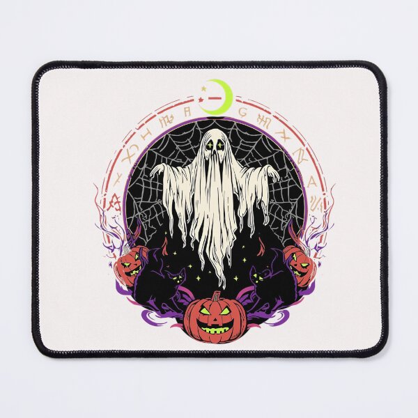 Item preview, Web of Shadows – Glowing Ghost with Black Cats and Pumpkins designed and sold by MiszungART.