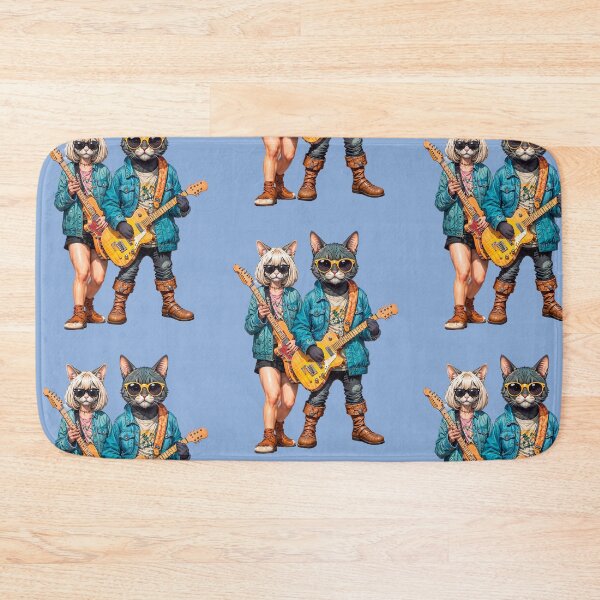 Item preview, Feline Rock Duo: Musician Cats with Electric Guitars and Denim Jackets, Ready for the Rock and Roll Concert designed and sold by Artegil89.