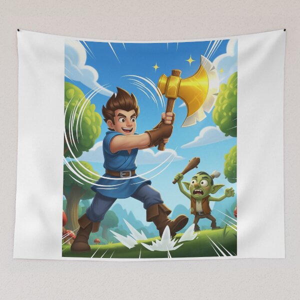 Item preview, Hero with Magical Golden Axe – Fantasy Illustration designed and sold by DkPINTEREST.