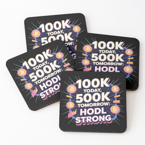 Artikelvorschau, 100.000 heute, 500.000 morgen, hodl strong, Bitcoin zum Mond, Bitcoin-Krypto entworfen und verkauft von NoetherSym.