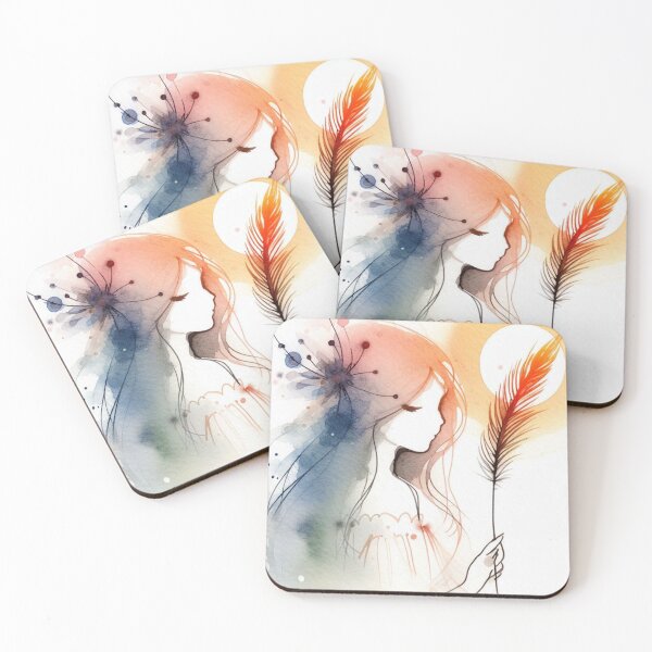 Item preview, Watercolor Woman and Feather Art Poster designed and sold by Alixela-Art.