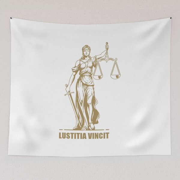 Item preview, Goddess of Justice in Gold – Sword and Scales with Lustitia Vincit Text designed and sold by Vextura.