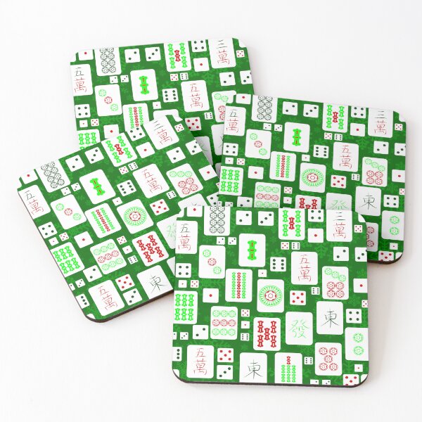 Item preview, green christmas mahjong chinese tiles game asian snowflakes designed and sold by Gossip Rag.