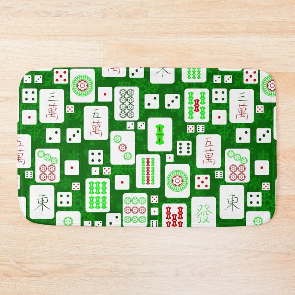 Item preview, green christmas mahjong chinese tiles game asian snowflakes designed and sold by Gossip Rag.