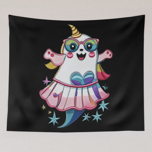 Item preview, Colorful Unicorn Ghost With Glasses Illustration designed and sold by ArtDesignTp.