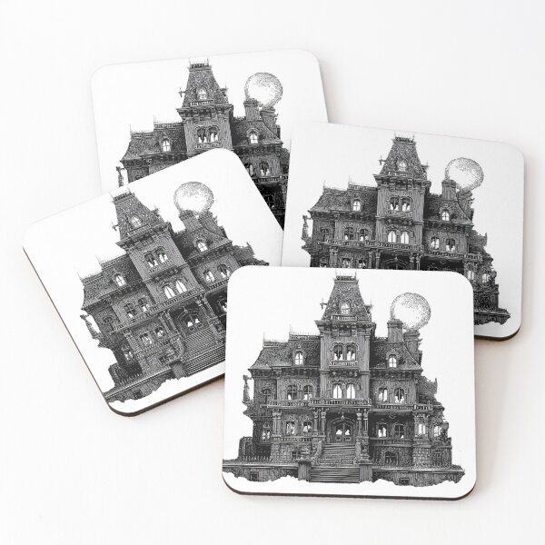 Item preview, Haunted Victorian Mansion with Full Moon | Gothic Horror Illustration designed and sold by AlexLineArt.