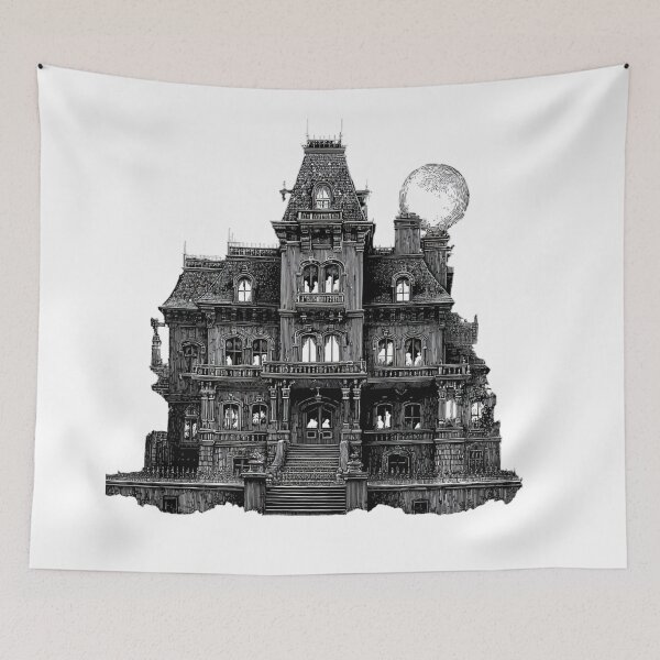 Item preview, Haunted Victorian Mansion with Full Moon | Gothic Horror Illustration designed and sold by AlexLineArt.