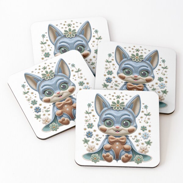 Item preview, Kawaii Blue Bat With Flowers Illustration designed and sold by ArtDesignTp.