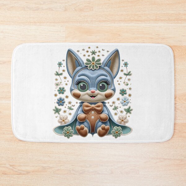 Item preview, Kawaii Blue Bat With Flowers Illustration designed and sold by ArtDesignTp.