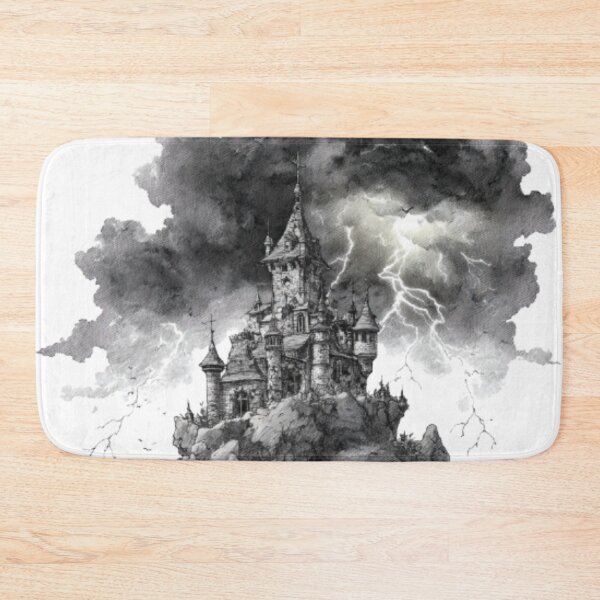 Item preview, Stormy Gothic Castle | Dark Fantasy Lightning Art designed and sold by AlexLineArt.