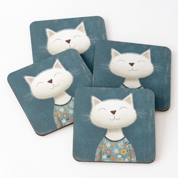 Item preview, White Cat in Floral Sweater designed and sold by artbyjn.studio.