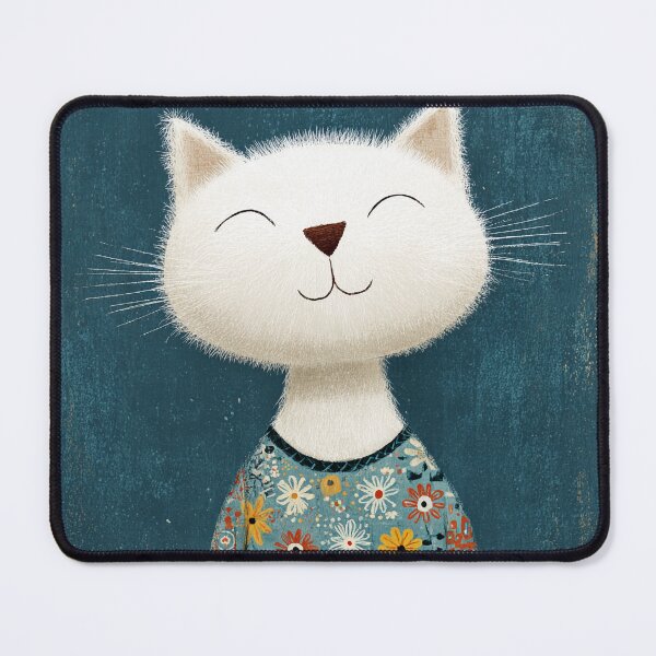 Item preview, White Cat in Floral Sweater designed and sold by artbyjn.studio.