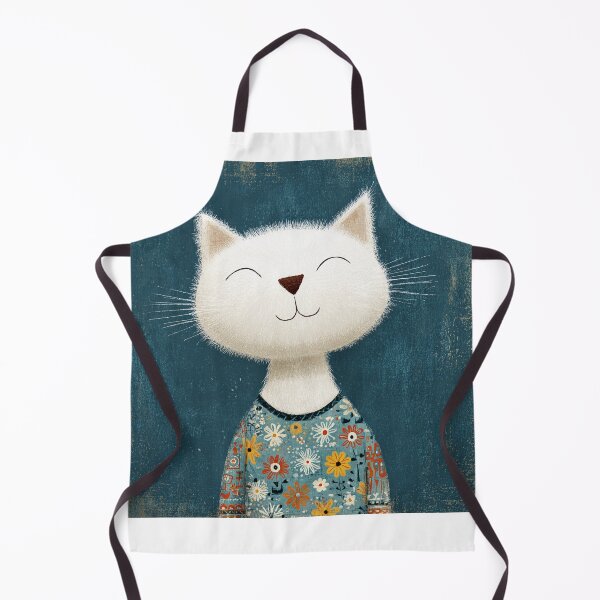 Item preview, White Cat in Floral Sweater designed and sold by artbyjn.studio.