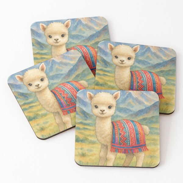 Item preview, baby Alpaca with colorful blanket in the Andes Mountains Watercolor designed and sold by Kristylynn757.