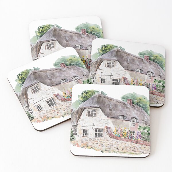 Item preview, Watercolour charming English Cottage with Black Roof – Countryside Art designed and sold by ColorandColor.