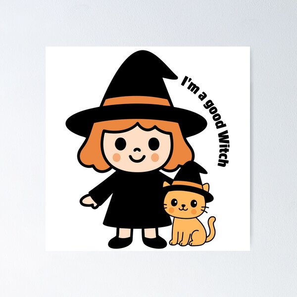 Item preview, Cute Witch Girl with Halloween Cat – Kawaii Cartoon Design designed and sold by deardansouza.