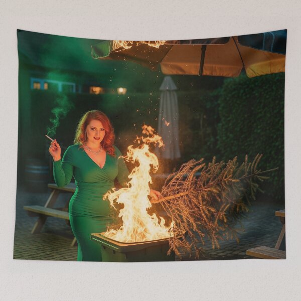 Item preview, Glamorous Woman Sets Conifer Tree on Fire in Pub Garden Chaos. designed and sold by Spark2Seduction.