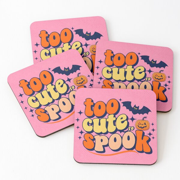 Item preview, Too cute to spook print with pink background, bats,pumpkins  designed and sold by BunnyandBloom.
