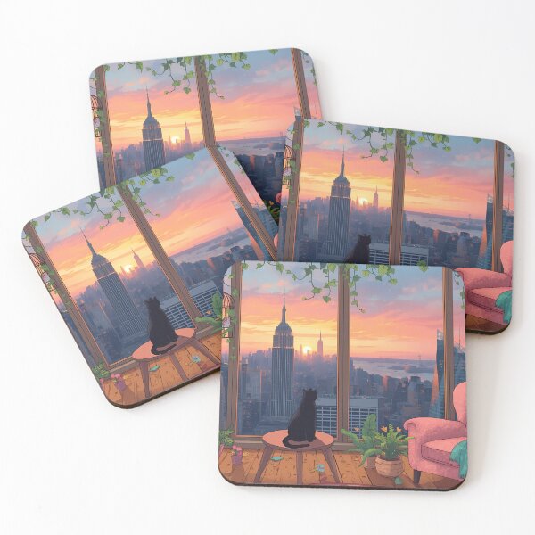 Item preview, Black Cat Watching Sunset – Cozy Apartment View Over City Skyline designed and sold by The Sandy Design Store.