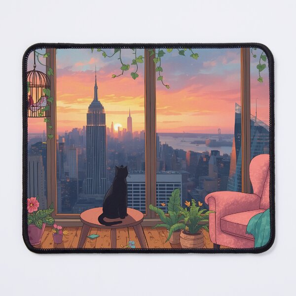 Item preview, Black Cat Watching Sunset – Cozy Apartment View Over City Skyline designed and sold by The Sandy Design Store.