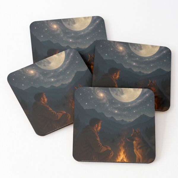 Item preview, Cozy Campfire with German Shepherd Surreal Night Sky Dog Lovers Scene designed and sold by Buzzink.