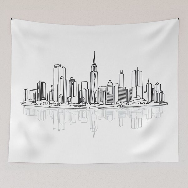 Item preview, New York City Skyline Reflection – Minimalist Black and White Line Art designed and sold by The Sandy Design Store.