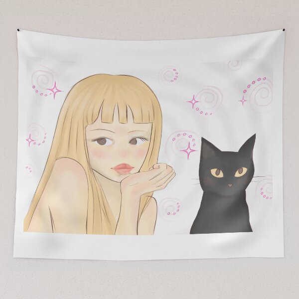 Item preview, Dreamy girl and her cat - nostalgic soft style poster designed and sold by creativef0x.