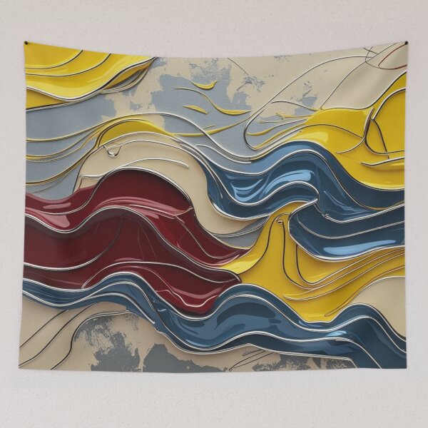 Item preview, Abstract Line Art in Yellow, Red, and Sky Blue Chrome designed and sold by Harmonic_Layers.