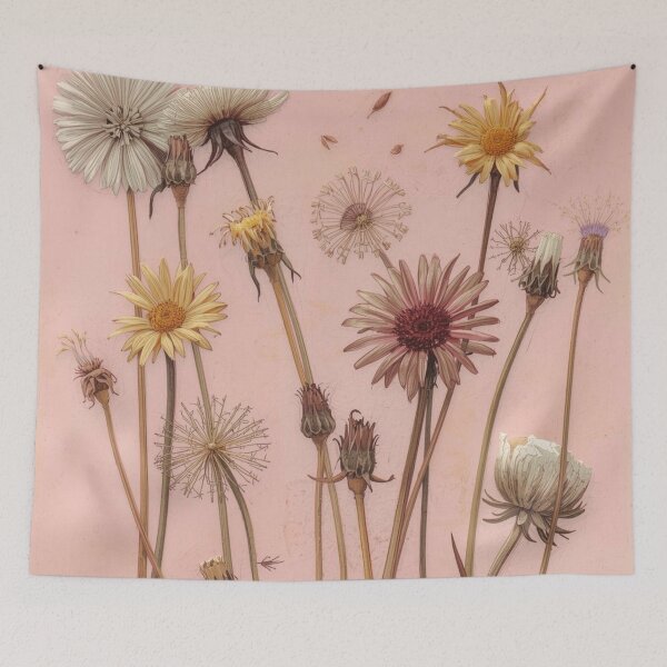 Item preview, Dried Daisy and Dandelion Pressing on Soft Pink designed and sold by Uniquely Yours.