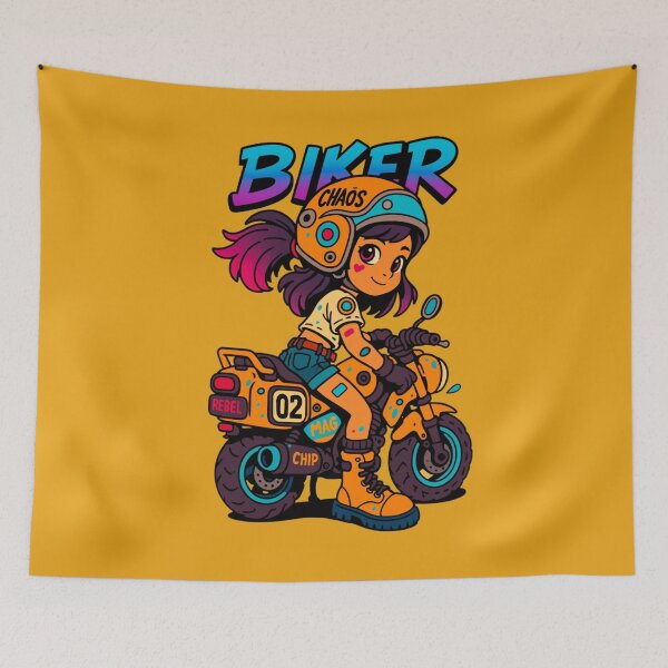 Item preview, Biker Girl Chaos – Cute Vector Cartoon Art designed and sold by Thaivi Design.