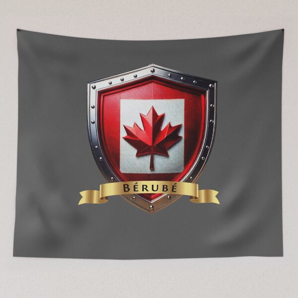 Aperçu de l'œuvre Bouclier de la famille Bérubé au Canada, bannière héraldique de la feuille d'érable créée et vendue par Highlandkings.