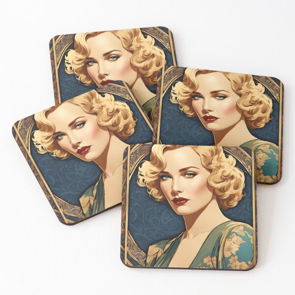 Item preview, Frances Farmer - Oblique Ink and Floral 24004 - Hollywood Legend Art Nouveau Illustration designed and sold by centuryretromedia.