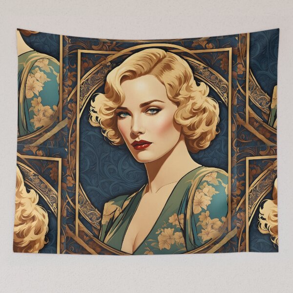 Item preview, Frances Farmer - Oblique Ink and Floral 24004 - Hollywood Legend Art Nouveau Illustration designed and sold by centuryretromedia.