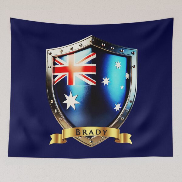 Artikelvorschau, Wappen der Familie Brady in Australien. Traditionelles Wappen der Stärke entworfen und verkauft von Highlandkings.