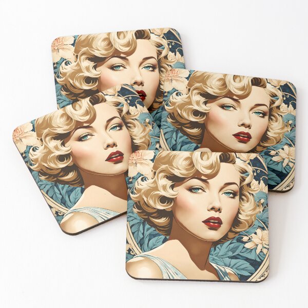 Item preview, Gloria Grahame - Oblique Ink and Floral 24004 - Hollywood Legend Art Nouveau Illustration designed and sold by centuryretromedia.