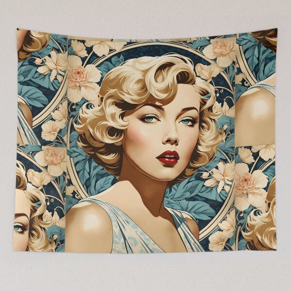 Item preview, Gloria Grahame - Oblique Ink and Floral 24004 - Hollywood Legend Art Nouveau Illustration designed and sold by centuryretromedia.
