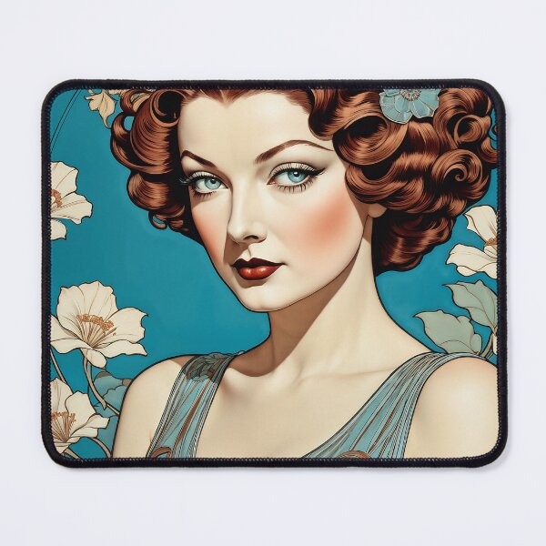 Item preview, Myrna Loy - Oblique Ink and Floral #24005 - Hollywood Legend Art Nouveau Illustration designed and sold by centuryretromedia.