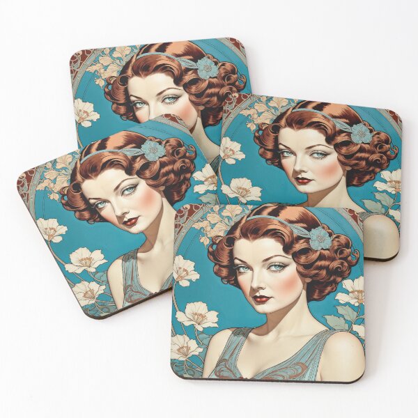 Item preview, Myrna Loy - Oblique Ink and Floral #24005 - Hollywood Legend Art Nouveau Illustration designed and sold by centuryretromedia.
