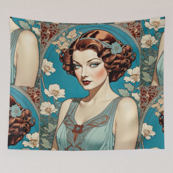 Item preview, Myrna Loy - Oblique Ink and Floral #24005 - Hollywood Legend Art Nouveau Illustration designed and sold by centuryretromedia.