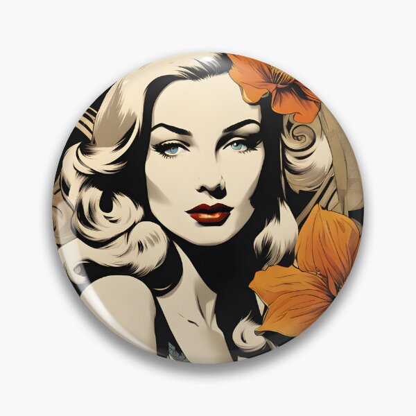 Item preview, Veronica Lake - Oblique Ink and Floral #24021 - Hollywood Legends Art Nouveau Illustration designed and sold by centuryretromedia.