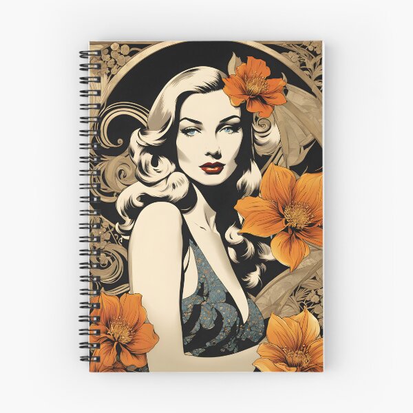 Item preview, Veronica Lake - Oblique Ink and Floral #24021 - Hollywood Legends Art Nouveau Illustration designed and sold by centuryretromedia.