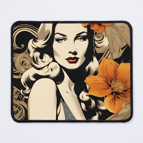 Item preview, Veronica Lake - Oblique Ink and Floral #24021 - Hollywood Legends Art Nouveau Illustration designed and sold by centuryretromedia.