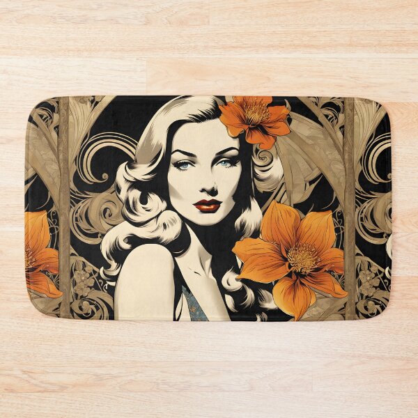 Item preview, Veronica Lake - Oblique Ink and Floral #24021 - Hollywood Legends Art Nouveau Illustration designed and sold by centuryretromedia.