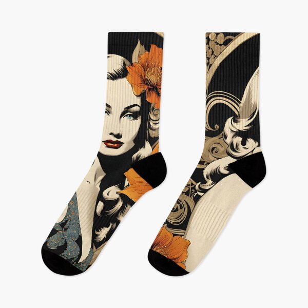 Item preview, Veronica Lake - Oblique Ink and Floral #24021 - Hollywood Legends Art Nouveau Illustration designed and sold by centuryretromedia.